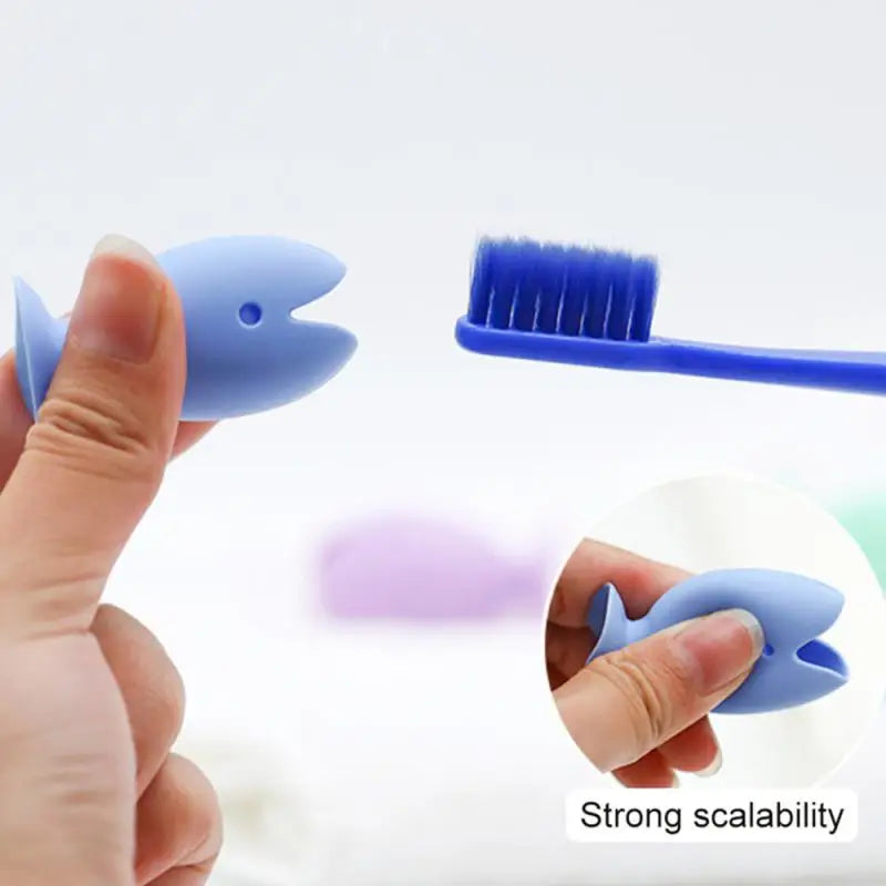 Tooth Brush Cover Caps Stand Cute Standing Portable Travel Toothbrush Head Cover Cute Fish Shape Silicone Suction Cup Toothbrush