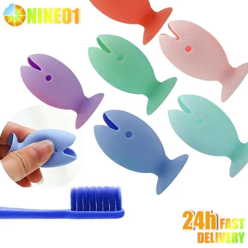 Tooth Brush Cover Caps Stand Cute Standing Portable Travel Toothbrush Head Cover Cute Fish Shape Silicone Suction Cup Toothbrush