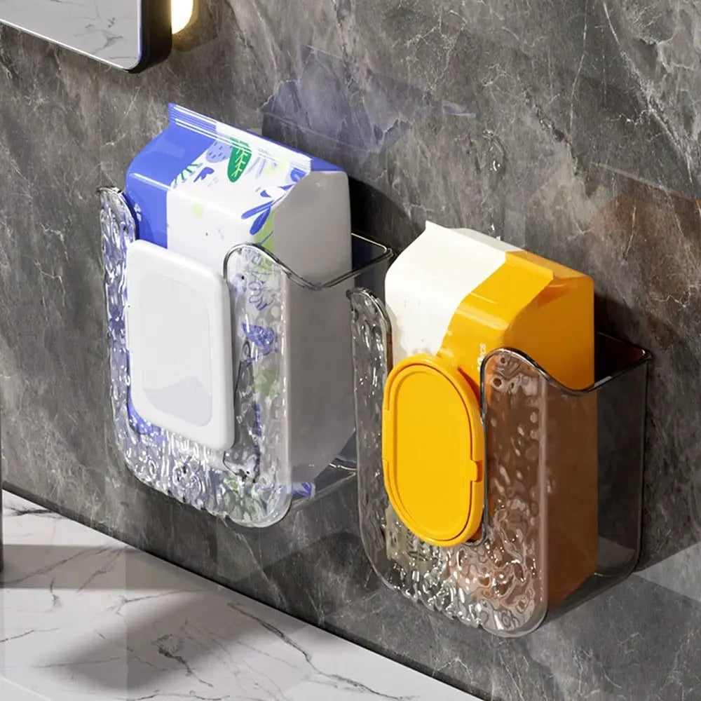 Plastic Wall Mounted Tissue Box Self-Adhesive Punch Free Paper Towel Holder Upside down Space-Saving Napkin Container Bathroom