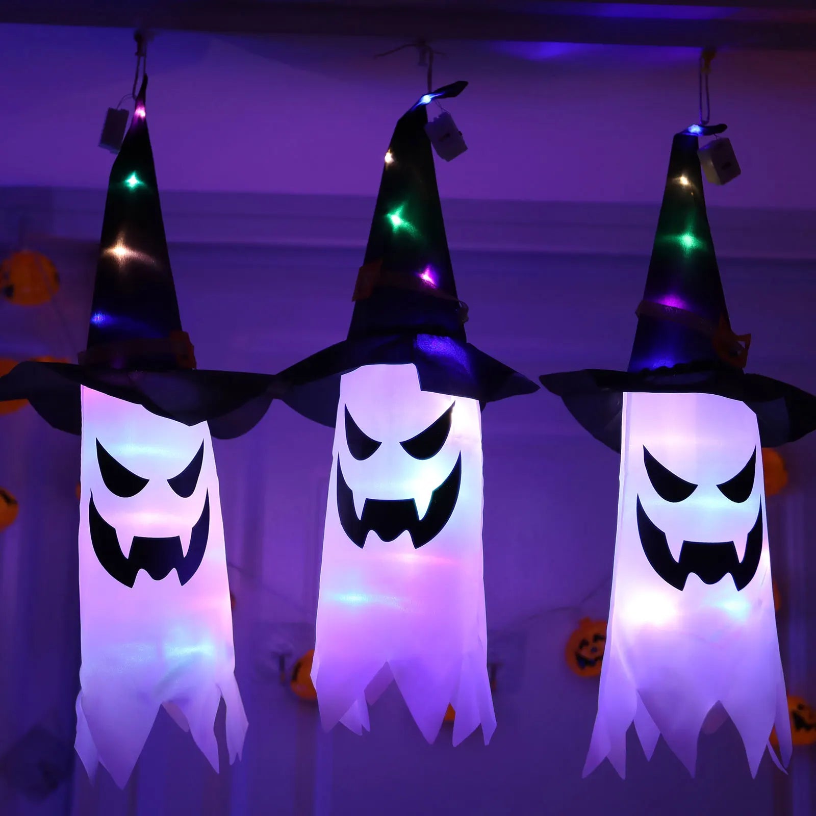 1Pc Ghosts LED String Lights, Halloween Decoration Home Party Festival Decor Prop, Ornament Lights for Outdoor, Battery Powered